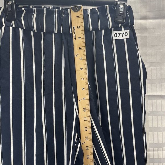 H&M Women Dress Pants Size 2 Blue Stripe Wide Leg High Rise Crop Paperbag - Picture 5 of 15